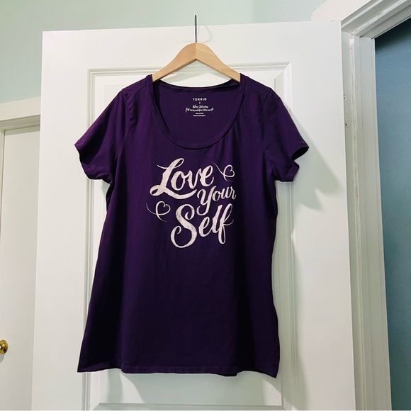 Torrid Women’s Purple Love Yourself Slim Fit Tee Size 2 (2X) 18-20 100% Cotton - Picture 4 of 6